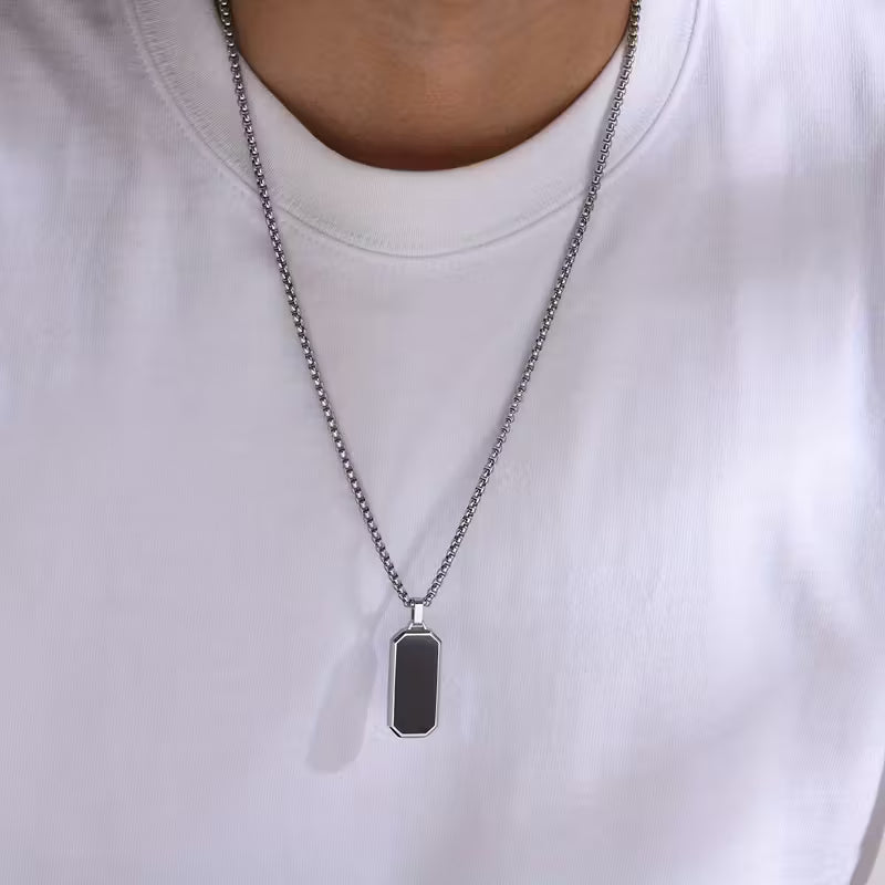 Long Square Necklace in Silver
