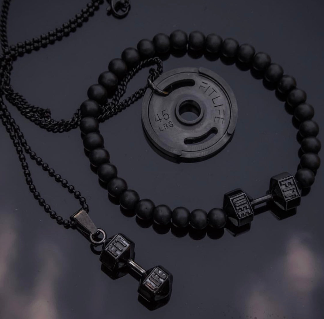 Black Dumbbell Necklace